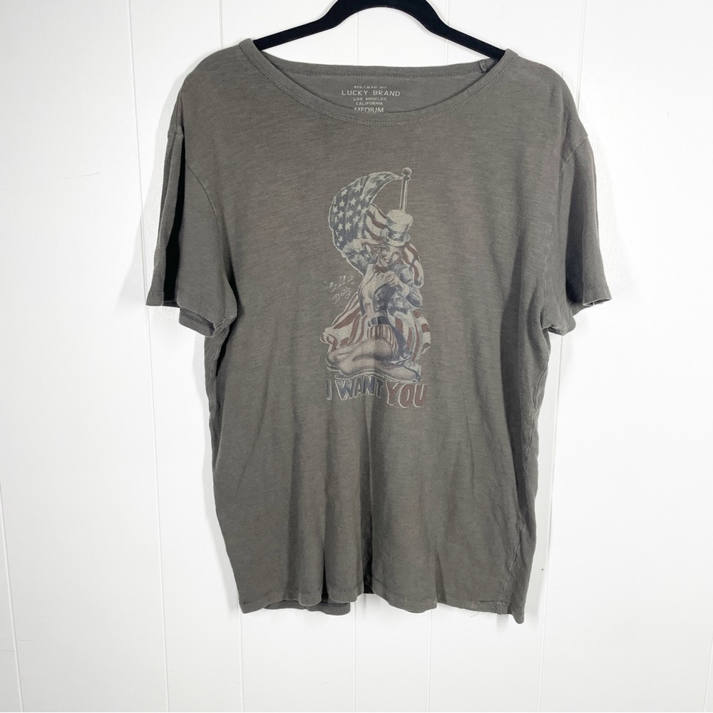 Lucky Brand I Want You USA Graphic Gray Short Sleeve Tee Medium